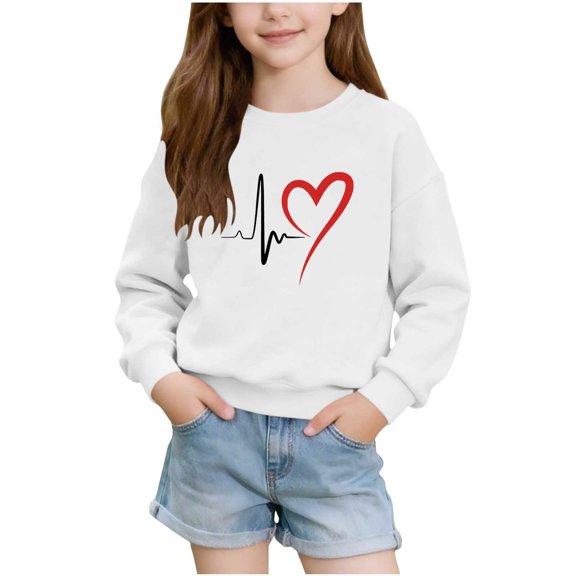 Annhoo Kids Valentines Sweatshirts Long Sleeve Crewneck Print Graphic Spring Tops Cute Fashion Clothes