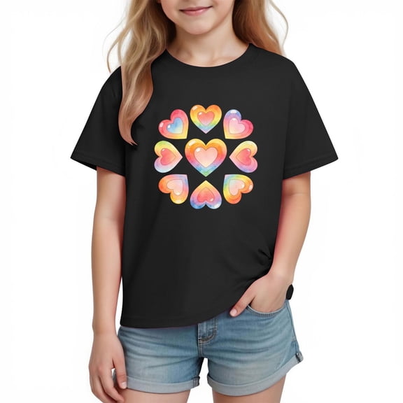 Annhoo Kids Valentines Tops Loose Casual Short Sleeve Round Neck Print Graphic Boys Girls Shirts Fashion Clothes