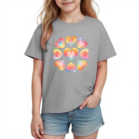 Annhoo Kids Valentines Tops Loose Casual Short Sleeve Round Neck Print Graphic Boys Girls Shirts Fashion Clothes