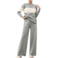thumbnail image 1 of Annhoo Knit Sets for Women 2 Piece Color Block Outfits Casual Round Neck Long Sleeve Tops and Wide Leg Pants Fall Clothes, 1 of 6