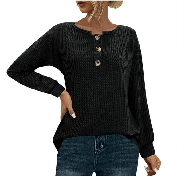 Annhoo Knit Tops for Women Fall Casual Long Sleeved Button Front Pullover Shirts Ladies Baggy Lounge Blouses