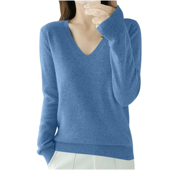 Annhoo Knit Tops for Women Casual Long Sleeve V Neck Solid Color Tops Fall Winter Comfort Warm Undershirts