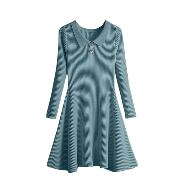 Annhoo Knitted Dresses for Women 2025 Long Sleeve Collared Sweater Dress Fall Winter Comfy Soft A-Line Dress