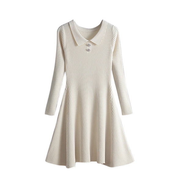Annhoo Knitted Dresses for Women 2025 Long Sleeve Collared Sweater Dress Fall Winter Comfy Soft A-Line Dress