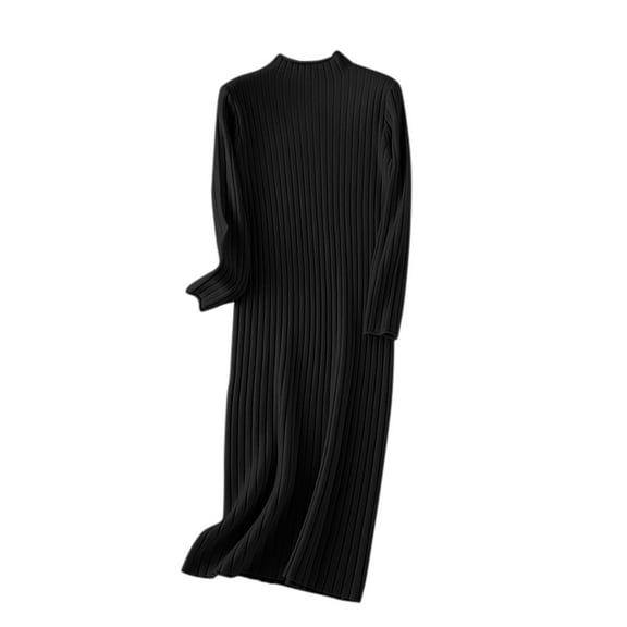 Annhoo Knitted Dresses for Women Casual Long Sleeve Mock Neck Sweater Dress Ladies Fall Winter Comfy Soft Midi Dress