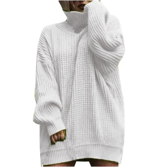 Annhoo Knitted Dresses for Women Turtleneck Long Sleeved Sweater Dress Fall Plus Size Baggy Pullover Dresses