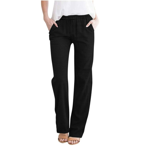 Annhoo Knitted Pants for Women Casual Elastic High Waist Straight Leg Trousers Soft Comfy Solid Pants with Pockets