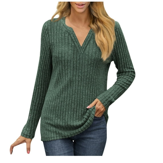 Annhoo Knitted Tops for Women Casual V Neck Long Sleeve Tunics Fall Lightweight Baggy Pullover Sweater