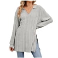 thumbnail image 1 of Annhoo Knitted Tops for Women Fall Long Sleeve Lapel V Neck T Shirts Trendy Side Slit Loose Soft blouses, 1 of 8
