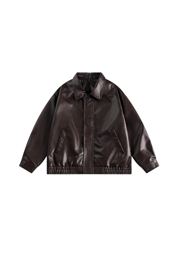 Leather Jacket Women Lapel Long Sleeve Motorcycle Coats Fall Fashion Loose Bomber Outwear with Pockets