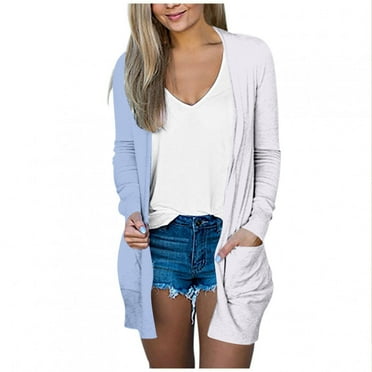 Annhoo Lightweight Cardigans for Women Long Sleeve Open Front Jackets Casual Color Block Outwear with Pockets
