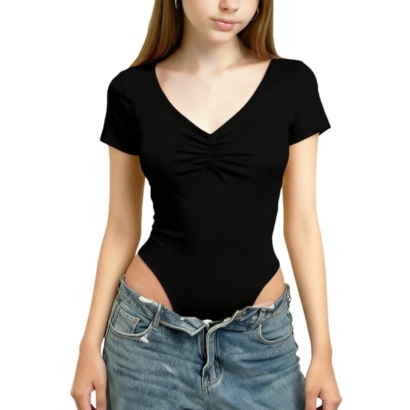 Annhoo Lightweight Shirts for Toddler Long Sleeve Solid Color V Neck Slim Pleat Decor Crop Tops Casual Trendy Clothes