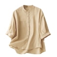 thumbnail image 1 of Annhoo Linen Shirts for Women Summer Spring Solid Color Crewneck Button Down Long Sleeve Tops Beach Clothes, 1 of 9
