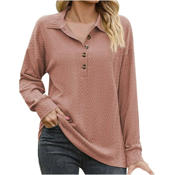 Annhoo Long Sleeve Shirts for Women Button Front Lapel Textured Tops Fall Loose Comfy Vacation Clothes