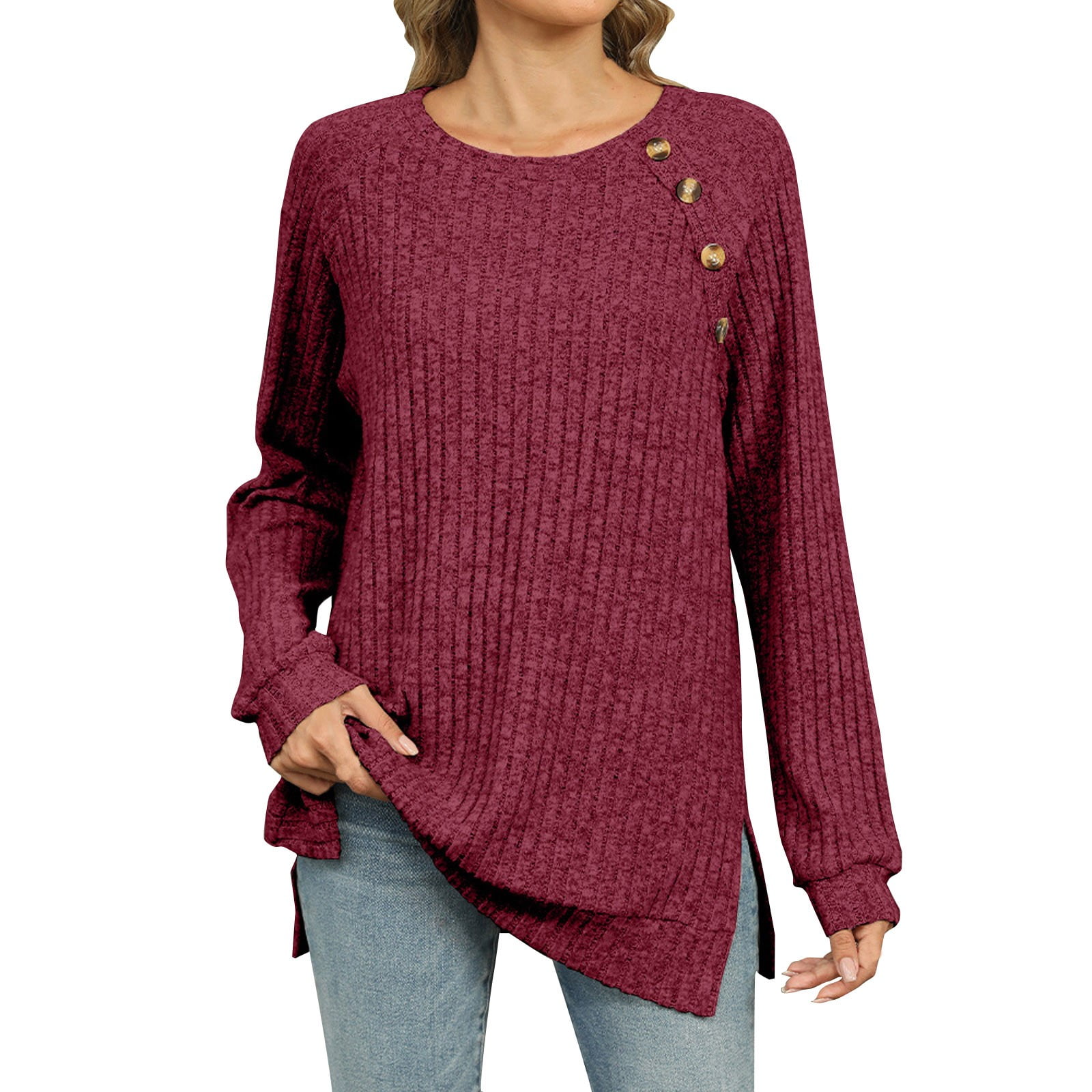 YUCOLEN Women's Long Sleeve Shirt - Casual Drop Shoulder Crewneck Top For Fall