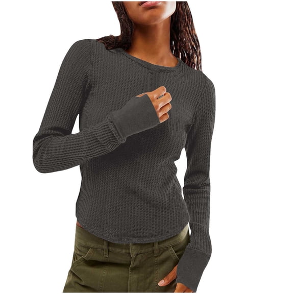 Annhoo Long Sleeve Shirts for Women Casual Crewneck Knitted Pullover Tops Fall Winter Slim Warm Sweaters