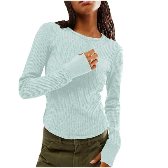 Annhoo Long Sleeve Shirts for Women Casual Crewneck Knitted Pullover Tops Fall Winter Slim Warm Sweaters
