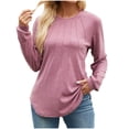 thumbnail image 1 of Annhoo Long Sleeve Shirts for Women Casual Pleated Round Neck Dressy Shirts Fall Baggy Solid Vacation Blouses, 1 of 8