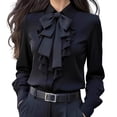 thumbnail image 1 of Annhoo Long Sleeve Shirts for Women Dressy Casual Plain Collar Button Down Ruffled Business Blouse Trendy Clothes, 1 of 3