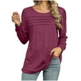 thumbnail image 1 of Annhoo Long Sleeve Shirts for Women Fall Casual Ruched Round Neck Tops Loose Comfy Vacation Blouse Tees, 1 of 8