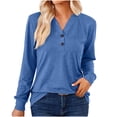 thumbnail image 1 of Annhoo Womens Long Sleeve Shirts Loose V Neck Button Front Tops Fall Casual Comfy Solid Color Blouse Tees, 1 of 9