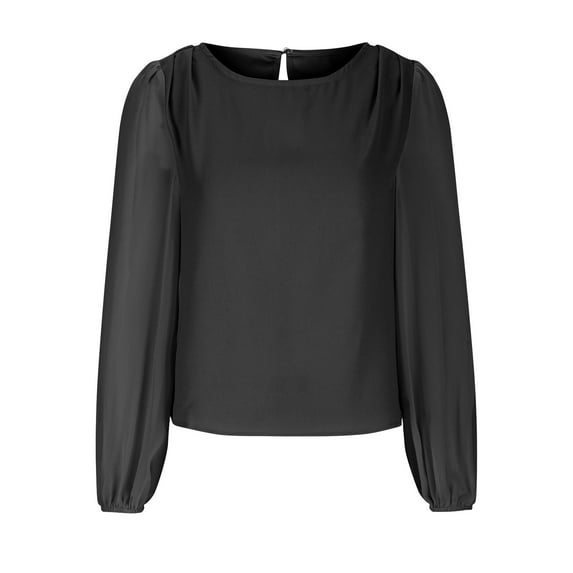 Annhoo Long Sleeve Shirts for Women Fall Solid Color Round Neck T Shirts Ladies Casual Going out Blouse Tees