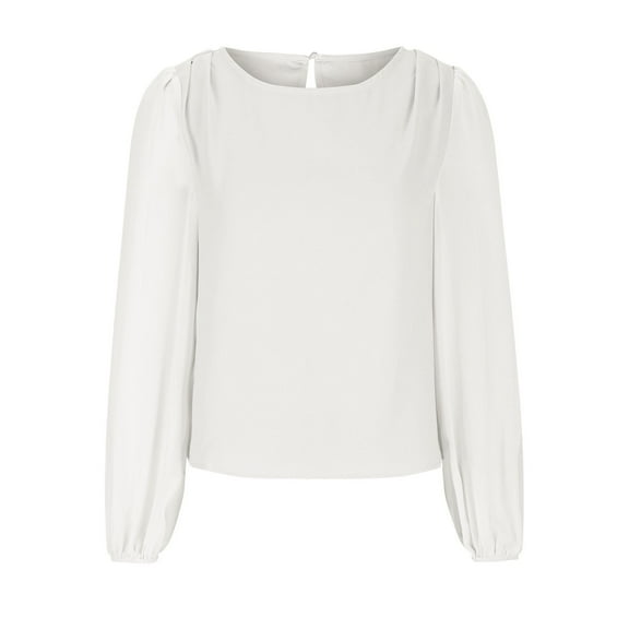 Annhoo Long Sleeve Shirts for Women Fall Solid Color Round Neck T Shirts Ladies Casual Going out Blouse Tees