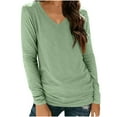 thumbnail image 1 of Annhoo Long Sleeve Shirts for Women Fall V Neck Casual Blouses Plus Size Loose Dressy Tops Solid Bottoming Shirts, 1 of 5