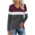 thumbnail image 1 of Annhoo Long Sleeve Shirts for Women Plus Size V Neck Color Block Tops Fall Casual Loose Blouses Tees, 1 of 3