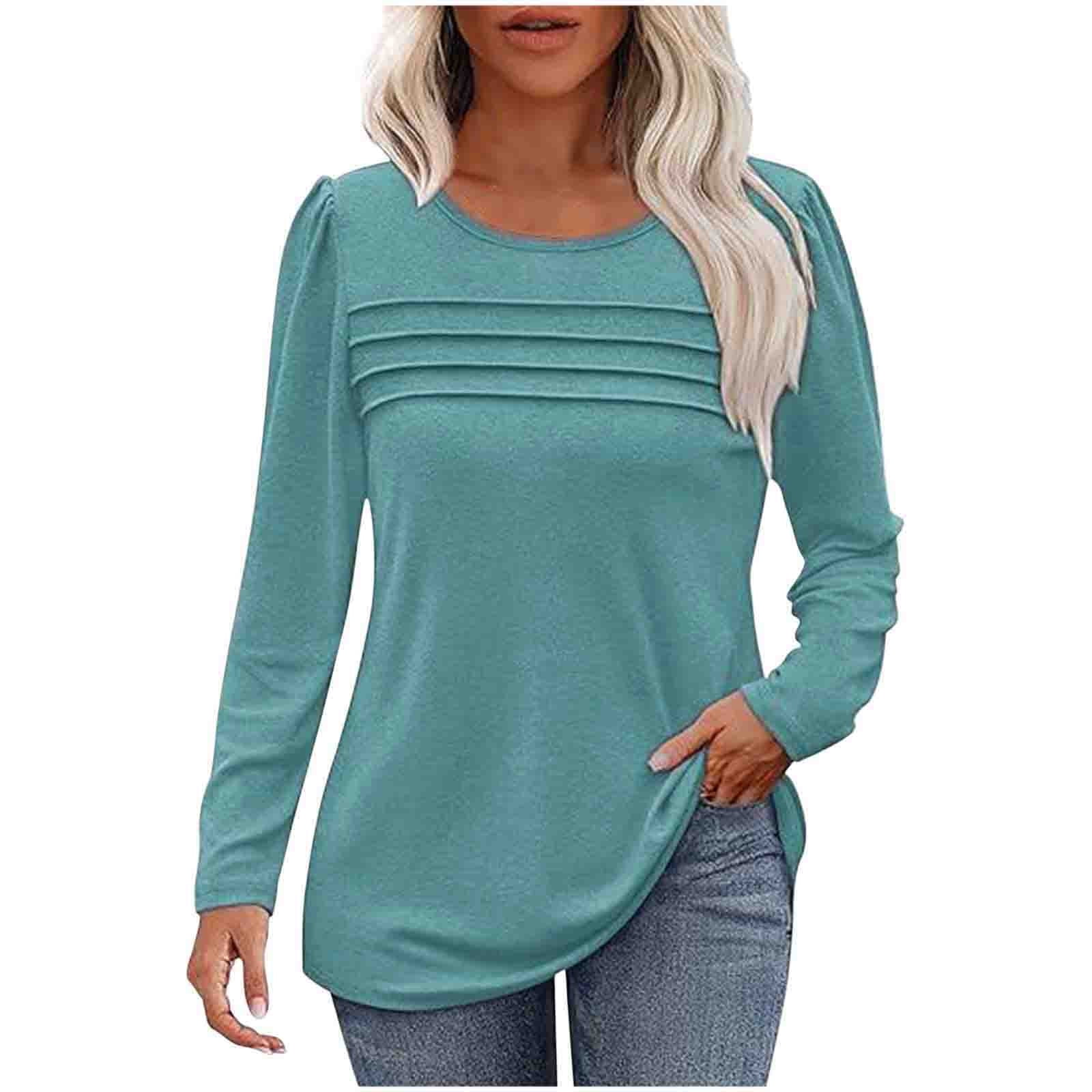 Annhoo Long Sleeve Shirts for Women Spring Casual Ruched Crew Neck