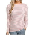thumbnail image 1 of Annhoo Long Sleeve Shirts for Women Stripes Print Casual Round Neck Tops Fall Loose Going out Lounge Tunics, 1 of 5