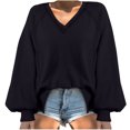 thumbnail image 1 of Annhoo Long Sleeve Shirts for Women V Neck Casual Knitted Tops Fall Loose Solid Going out Blouse Tees, 1 of 6