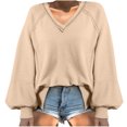 thumbnail image 1 of Annhoo Long Sleeve Shirts for Women V Neck Casual Knitted Tops Fall Loose Solid Going out Blouse Tees, 1 of 6