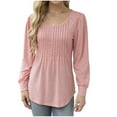thumbnail image 1 of Annhoo Long Sleeve T Shirts for Women Plus Size Casual Pleated Round Neck Dressy Shirts Fall Vacation Blouses, 1 of 8
