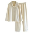 thumbnail image 1 of Annhoo Lounge Sets for Women 2 Piece Fall Winter Pajama Outfits Casual Long Sleeve Collared Button Front Nightwear, 1 of 4