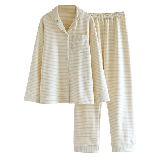 Annhoo Lounge Sets for Women 2 Piece Fall Winter Pajama Outfits Casual Long Sleeve Collared Button Front Nightwear