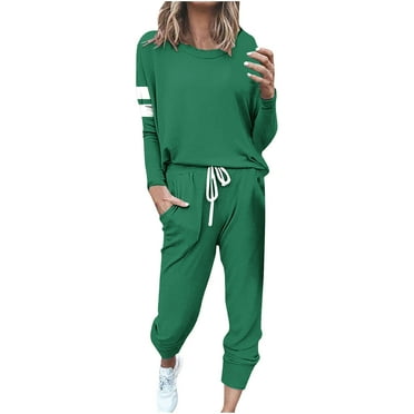 Annhoo Lounge Sets for Women 2 Piece Outfits Long Sleeve Round Neck Striped Shirts with Trousers Fall Plus Size Clothes