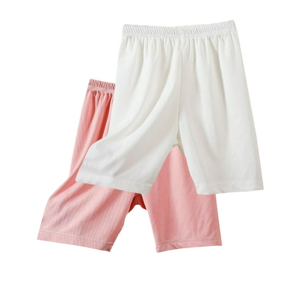 Annhoo Lounge Shorts for Girls 2 Pack Silk Pajama Shorts Casual Loose High Waisted Knee Length Shorts Loungewear