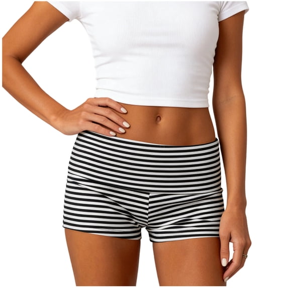 Annhoo Fold over Shorts for Women Trendy Striped Slim Yoga Gym Mini Clothes Casual Loungewear Athletic Pants