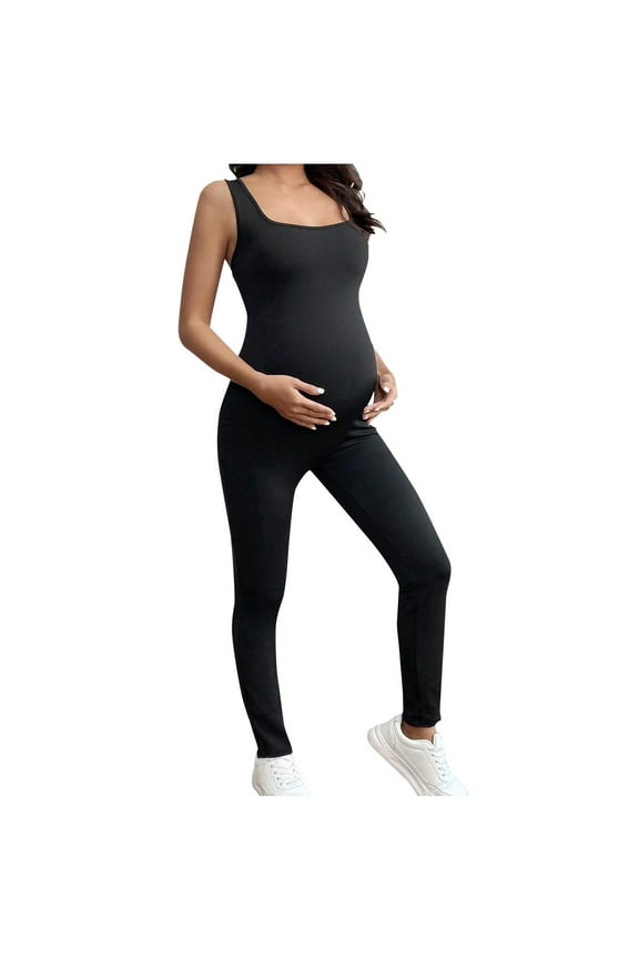 Maternity Jumpsuits for Women Sleeveless Casual Elastic Romper Pants Trendy Comfy Activewear Pregnant Leggings