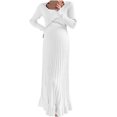 thumbnail image 1 of Annhoo Maternity Knit Dress for Women Elagant Twist Front Long Sleeve Ruffle Hem Clothes Trendy Flowy Pregnant Maxi Dresses, 1 of 2