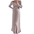 thumbnail image 1 of Annhoo Maternity Knit Dress for Women Elagant Twist Front Long Sleeve Ruffle Hem Clothes Trendy Flowy Pregnant Maxi Dresses, 1 of 7