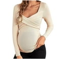 thumbnail image 1 of Annhoo Maternity Knit Shirts for Women Long Sleeve Solid Color Cross Wrap Tops V-Neck Comfy Pregnant Nursing Dressy Blouse, 1 of 7