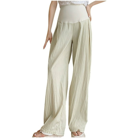 Annhoo Maternity Pants Wide Lege Loose Over The Belly Adjustable Waist Lounge Pants Soft Pregnant Trousers with Pockets