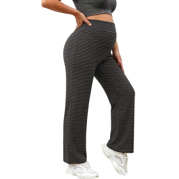 Annhoo Maternity Wide Leg Pants for Women Striped Elastic Waist Soft Lightweight Bottoms for Vacation Walking