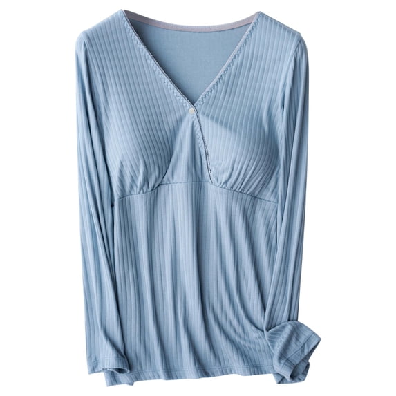 Annhoo Maternity Women's Nursing Blouse Long Sleeves Breastfeeding V-Neck Shirts Button Pregnancy Tops Comfy Knit Clothes