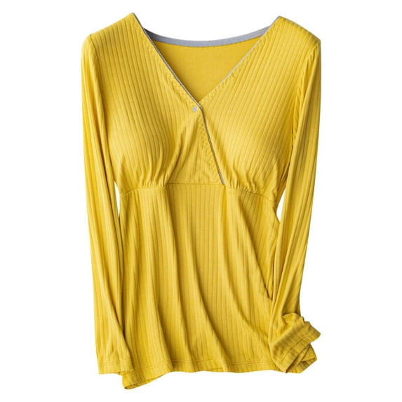 Annhoo Maternity Women's Nursing Blouse Long Sleeves Breastfeeding V-Neck Shirts Button Pregnancy Tops Comfy Knit Clothes