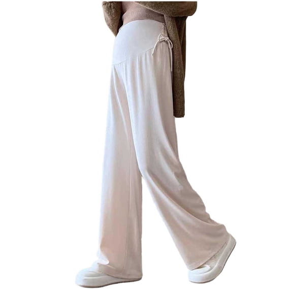 Annhoo Maternity Yoga Pants for Women Over the Bell Stretchy Side Pockets Pregnancy Wide Leg Work Trousers