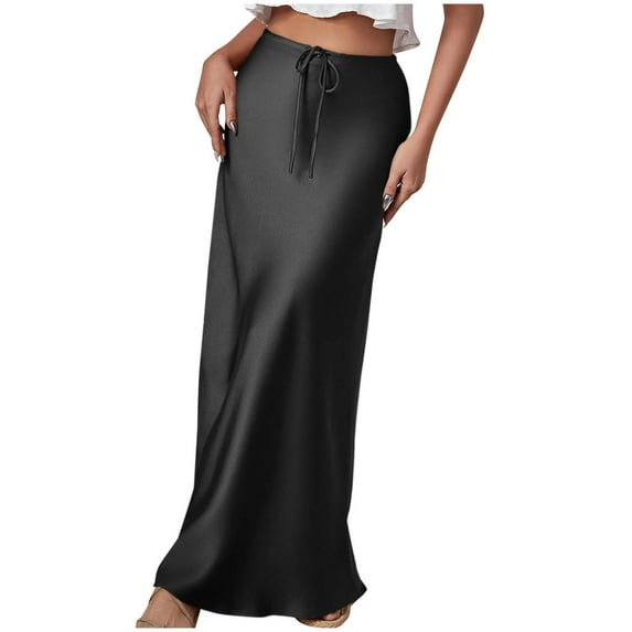 Annhoo Maxi Skirts for Women Drawstring High Waisted Elegant Long Skirt Trendy Loose Night out Party Skirt