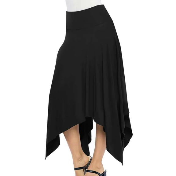 Annhoo Maxi Skirts for Women Elastic High Waisted Trendy Asymmetrical High Low Hem Skirt Solid Loose Pleated Skirt